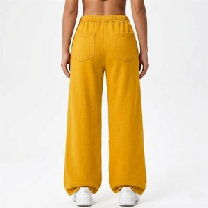 Pantalon de détente femme couleur moutarde à jambe large, taille haute avec cordon de serrage, silhouette décontractée, confortable, personnalisable OEM - Grande Vente - Product Image 4