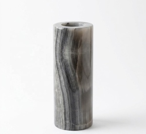 Natural Grey Smoky Onyx Cylinder <b>Vase</b> Handmade Straight Tube <b>Stone</b> Flower <b>Vase</b> Wholesale Custom Logo Home <b>Decor</b> Tabletop <b>Decor</b> - Product Image 1