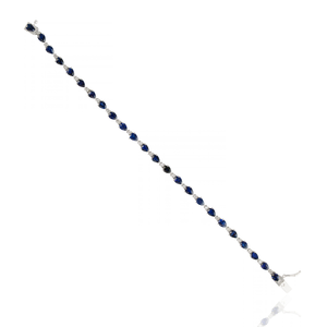 Pulsera de tenis apilable de alta calidad, la más vendida, con zafiro azul talla pera y diamantes, para unisex, de oro blanco macizo de 14K, joyería fina. - Product Image 6