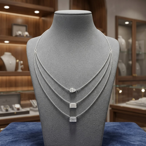 Collar de Compromiso y Boda con Diamantes Cultivados en Laboratorio, Corte Esmeralda y Pera, Triple Capa, en Oro de 10K, Diseño de Lujo Certificado - Product Image 2