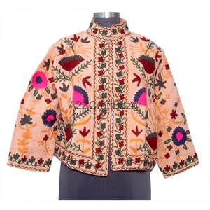 Chaqueta Bomber de Algodón Tejido Suzani para Mujer, con Volantes Bordados, Patrón Floral Vintage, Transpirable y de Secado Rápido para Invierno - Product Image 1