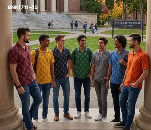 Best Fabric Cotton with All-Over Ganesha Print Half-Sleeve <b>Shirt</b>-Collar Short-Kurta <b>Man's</b> Collection <b>Indian</b> Supplier - Product Image 2