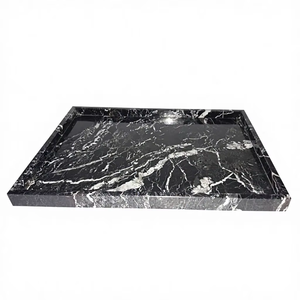 Plateau de service rectangulaire en marbre noir zèbre, moderne, sûr, en pierre naturelle, décoratif, décoration de luxe pour la maison - Product Image 1