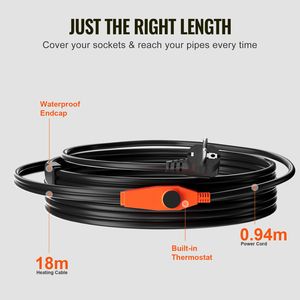 Cable Calefactor para Tuberías de 60 Pies y 7W/FT con Termostato Integrado, Cable FEP Impermeable para Protección de Mangueras de PVC y Metal, Cinta Térmica de 7W/FT para Tuberías - Product Image 5