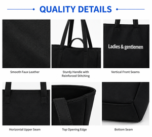 Sac fourre-tout vintage en PU imperméable pour femmes et hommes de Beena, fermeture à glissière, logo noir, sac à bandoulière minimaliste, 2-2,9 L - Product Image 3