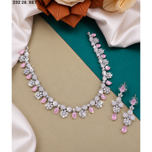 MIJ Luxury American Diamond Necklace <b>Set</b> with CZ Stones Silver Plated <b>Bridal</b> <b>Jewelry</b> <b>Set</b> Silver Plated Alloy Fashion Necklaces - Product Image 3