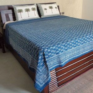 Sanganer Cotton Kantha Queen Size <b>Throws</b> Hand Block Printed <b>Large</b> Width Handmade Indian Quilt Artisan Bedroom Home Textile - Product Image 5