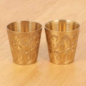 Vaso de Agua de Latón de Alta Calidad con Patrón Floral Grabado, Vaso Tradicional de Metal para Beber Ayurvédico, para el Hogar, la Cocina, Hoteles - Product Image 5