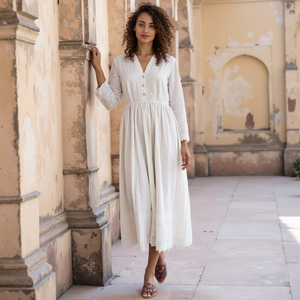 Primavera verano desgaste mujer Maxi vestido blanco bordado a mano trabajo con bolsillos laterales lujoso encanto - Product Image 4