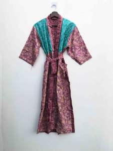 Kimono de Seda con Parches de Diseño para Mujer, Lujosa Túnica Larga Estilo Boho para Dormir, Elegante Ropa de Estar por Casa - Product Image 2