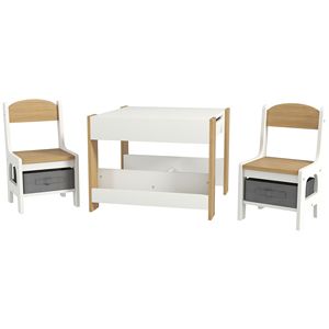 3PC tavolo e sedie in legno naturale Set per bambini reversibili Desktop scaffali per libri mobili per bambini - Product Image 1