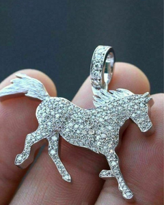 Colgante de Caballo con Incrustaciones de Moissanita, Plata 925, para Amantes de los Animales Ecuestres, Joyería Hip Hop, Regalos para Amantes de los Caballos - Product Image 1