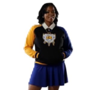 Sweat-shirt à col rond pour femme Sigma Gamma Rho Chenille Crest, noir, colorblock, manches raglan, avec poche, pull de sororité - Product Image 6