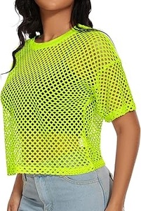 เสื้อยืดตาข่ายเซ็กซี่แบบโปร่งบาง ลดราคา เสื้อครอปไหล่ตก สไตล์ลำลองสำหรับฤดูร้อน เสื้อตาข่ายระบายอากาศได้ดี - Product Image 4