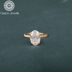 แหวนหมั้นผู้หญิง Charm_Jewells ทรงวงรีประดับโมอิสซาไนต์ ชุบทอง 18K แบบหนามเตย สไตล์คลาสสิก - Product Image 6
