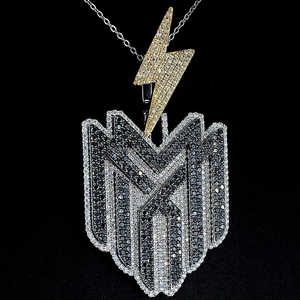 Hip Hop Jewelry Iced Out Black diamond Logo Pendant Double Layer Diamond <b>Tester</b> approved VVS Moissanite Luxury Custom Pendant - Product Image 1