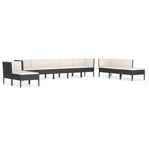 Set salotto da 10 pezzi in Poly Rattan nero con comodi cuscini per mobili da esterno - Product Image 2