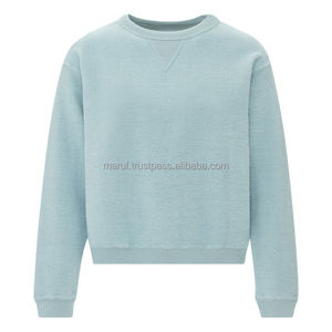 2025 Collection hiver en gros broderie personnalisée bébé bleu filles sweat 100% coton teint uni avec Style décontracté Funky - Product Image 1