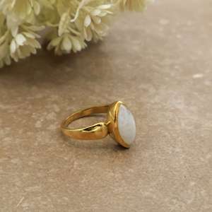 Boho Marquise Rainbow Moonstone Engagement <b>Ring</b> 14K Gold Plated Brass Handmade Dainty Unisex Gemstone Jewelry - Product Image 2