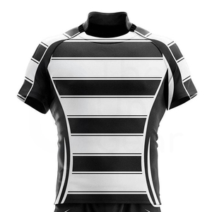 Conjunto de Camiseta y Pantalones Cortos de Rugby para Hombre, Rayas Blancas y Negras Sublimadas, 100% Poliéster, Ajustado, Manga Corta, Ropa Deportiva para Todas las Temporadas - Product Image 3