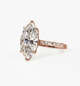 Bague de fiançailles vintage en or massif 10K 14K 18K avec 1 diamant taille marquise et 36 diamants taille rond, certifiée IGI, DEF VVS - Product Image 2
