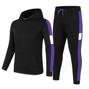 Men's Black Hooded Tracksuit Set Color Block Stripe Pullover <b>Hoodie</b> Sweatpants Two <b>Piece</b> Sporty Outfit - Product Image 4