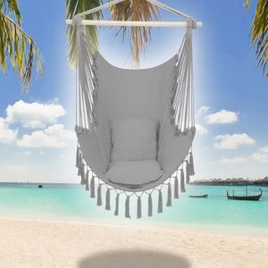 Sedia Sospesa Grigio Chiaro con Cuscino e Nappe, Accessorio d'Arredo Comodo ed Elegante - Product Image 2
