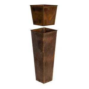 Handmade Iron Floor <b>Vase</b> Rustic Floral Design <b>Square</b> Shape Decorative Plant Container for Indoor Outdoor Use - Product Image 2