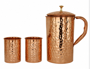 เหยือกน้ำทองแดงแบบมีฝาปิด ดีไซน์วินเทจ ผิวสัมผัสแบบตอกลาย ความจุขนาดใหญ่ ชุดเครื่องดื่มสำหรับใช้ในบ้าน - Product Image 1