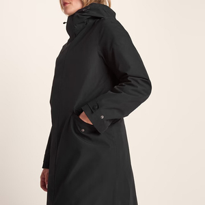 Veste de pluie imperméable à capuche noire mi-longue pour femme avec poches, manteau d'extérieur pour femme - Product Image 3