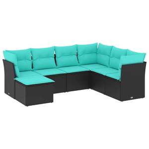 Juego de Sofás de Patio de 7 Piezas en Poliratán Negro con Cojines, Elegantes Conjuntos de Jardín - Product Image 2