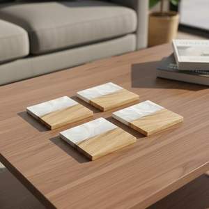 Juego de Posavasos de Madera con Soporte, Posavasos Ecológicos de Madera para Bebidas, Posavasos Rústicos de Madera para Mesa, Juego de Posavasos de Madera Hechos a Mano - Product Image 2