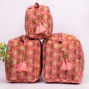 Handmade Cotton Multifunction Fashionable Makeup Bag Set Eco-Friendly Water Resistant Floral Printed Quilted <b>Accessories</b> <b>Travel</b> - Product Image 2
