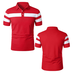 เสื้อโปโลแขนสั้นผู้ชายลายทางสีขาว ดีไซน์ตัดต่อสีสันลำลอง - Product Image 3