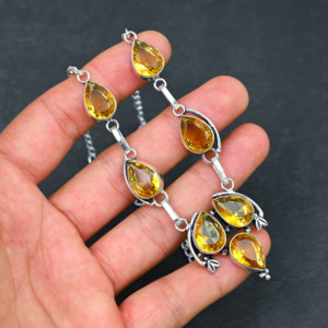 925 <b>Solid</b> Sterling <b>Silver</b> Gemstone Jewelry Yellow Citrine Quartz Gemstone Jewelry, Handmade <b>Silver</b> Gemstone Jewelry Supplier - Product Image 3