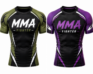 Rashguard de grappling MMA à manches courtes personnalisé, haut de gamme, pour BJJ Jiu Jitsu, compression, entraînement, en spandex/polyester respirant - Product Image 1