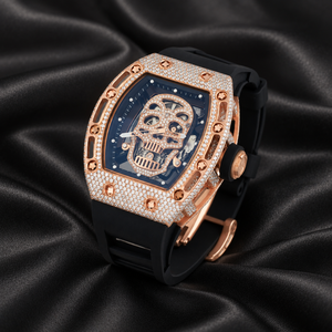 Montre mécanique Raj Gems Tourbillon Iced Skull en acier inoxydable, bracelet en caoutchouc noir de 20 mm, cadran en cristal saphir, 42 mm - Product Image 5