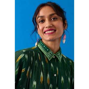 Vestido Camisero de Algodón Estampado Verde para Mujer, con Cinturón en la Cintura, Manga Larga, Estilo Casual, con Botones - Product Image 3