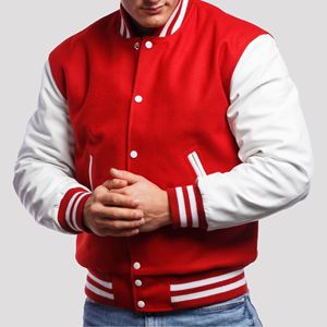 Chaqueta Varsity Unisex al por Mayor, Chaqueta Bomber con Cierre y Parches, Cuerpo de Lana y Mangas de Cuero, Uniforme de Equipo de Béisbol - Product Image 6