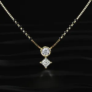 Pendentif Halo en Diamant Taillé Princesse Doré Tendance, Mangalsutra, Diamant CVD Cultivé en Laboratoire, Couleur D-E, Pureté VVS-VS, Certifié IGI - Product Image 1