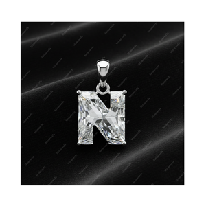 Colgante Solitario de Plata de Ley 925 con Letra Inicial N de Diamante Cultivado en Laboratorio con Certificación GIA IGI, DEF VVS VS, Regalo para Él y Ella - Product Image 1