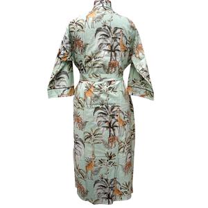 Kimono traditionnel indien fait main 100% coton, imprimé animal, col en V, fermeture à ceinture, respirant, robes d'été pour femmes, paréo de plage - Product Image 6