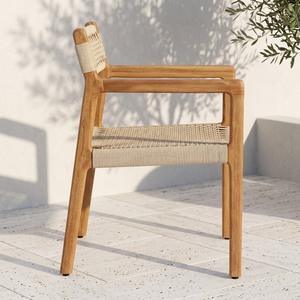 Silla de comedor comercial de teca maciza con cuerda tejida para proyectos de hostelería, hoteles, resorts y restaurantes. - Product Image 2