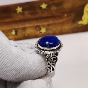 Anillo Hecho a Mano con Piedra Preciosa de Lapislázuli Natural, Anillo de Plata de Ley 925 para Niñas y Mujeres - Product Image 4