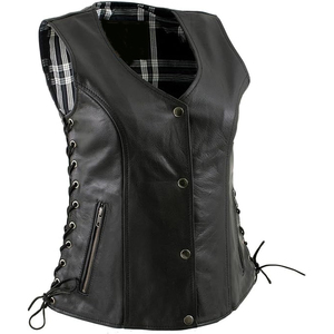 Chaleco de Motociclista de Cuero Premium Negro para Mujer Samroz Sports con Cierre de Botones a Presión - Product Image 1