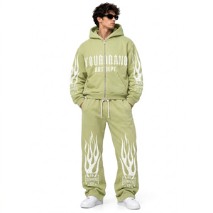 Men's Custom Heavy GSM Cotton Fleece Tracksuit <b>Oversized</b> Graphic Hoodie And <b>Sweatpants</b> Set With Puff Logo Artwork - Product Image 2