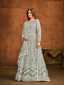 Nouveauté Fatema Fashion : Robes Anarkali Salwar Kameez pour adultes, occasion de mariage indien, broderie, travail de pierres, tissu en filet - Product Image 4