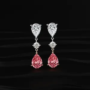 Pear shaped <b>Red</b> Diamond <b>Drop</b> Diamond <b>Earrings</b> Delicate Diamond <b>Earrings</b> Labgrown Diamond <b>Earrings</b> for Womens with VVS-VS Clarity - Product Image 1