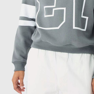Sudadera con capucha extragrande gris para hombre con estampado de letras ET blancas y rayas en las mangas, estilo casual, de algodón, tejido French Terry. - Product Image 4