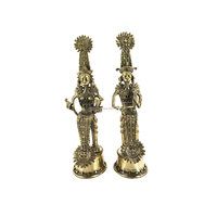 Statue tribale artisanale en laiton, imitation antique, art populaire, bustes homme et femme gravés, figurines sculptées, décoration murale Inde